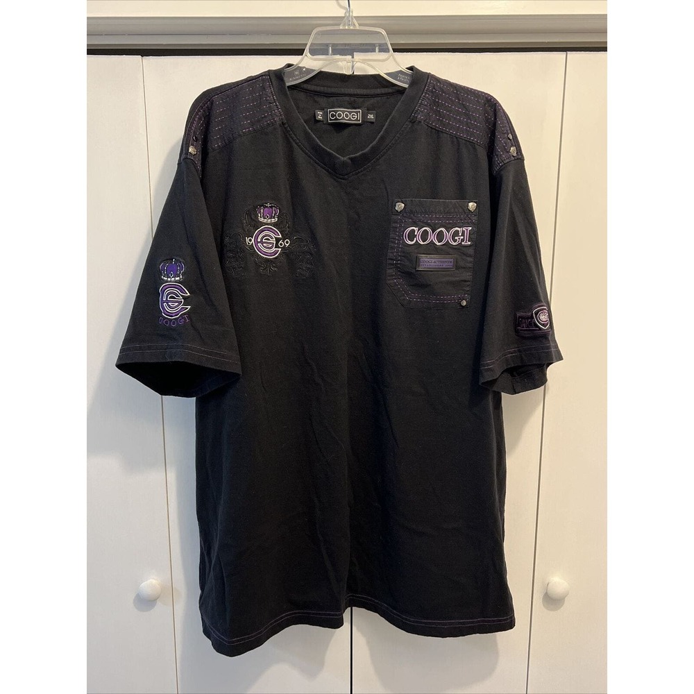 VTG Y2K Coogi Mens Black/Purple Crew Neck Short Sleeve Pullover T-Shirt Sz XXL